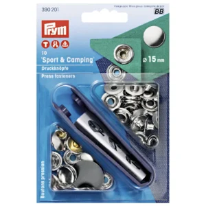 Prym trykknapper i sølv Ø15 mm, Prym trykknap ø15mm sport og camping 390 201