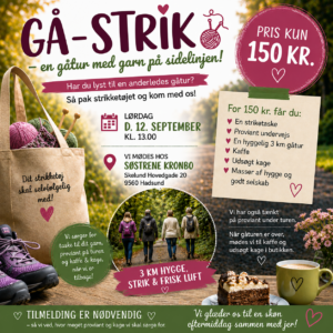 Gå-Strik i Hadsund hos Søstrene Kronbo med 3 km gåtur, strikketøj, kaffe og kage