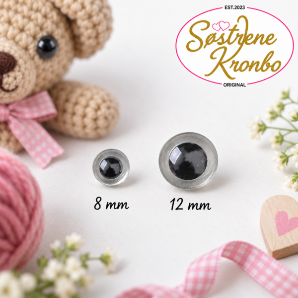 bamseøje, bamseøjne, bamseøje klar, klare bamseøjne, bamseøjne 8 mm, bamseøjne 12 mm, øjne til bamser, øjne til amigurumi, amigurumi øjne, øjne til hæklede figurer, øjne til hæklede bamser, hobby øjne, bamsetilbehør, kreativt tilbehør, Søstrene Kronbo