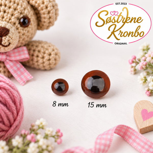 bamseøje brun, bamseøjne brun, brune bamseøjne, bamseøjne til påsyning, bamseøje til påsyning, bamseøjne 8 mm, bamseøjne 15 mm, brune bamseøjne 8 mm, brune bamseøjne 15 mm, øjne til bamser, øjne til påsyning, sybare bamseøjne, øjne til amigurumi, amigurumi øjne, øjne til hæklede figurer, øjne til hæklede bamser, bamsetilbehør, hobbytilbehør, kreativt tilbehør, Søstrene Kronbo